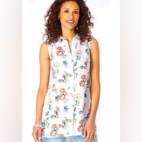 J. Jill Linen Sleeveless Floral Print Top - Picture 1 of 12